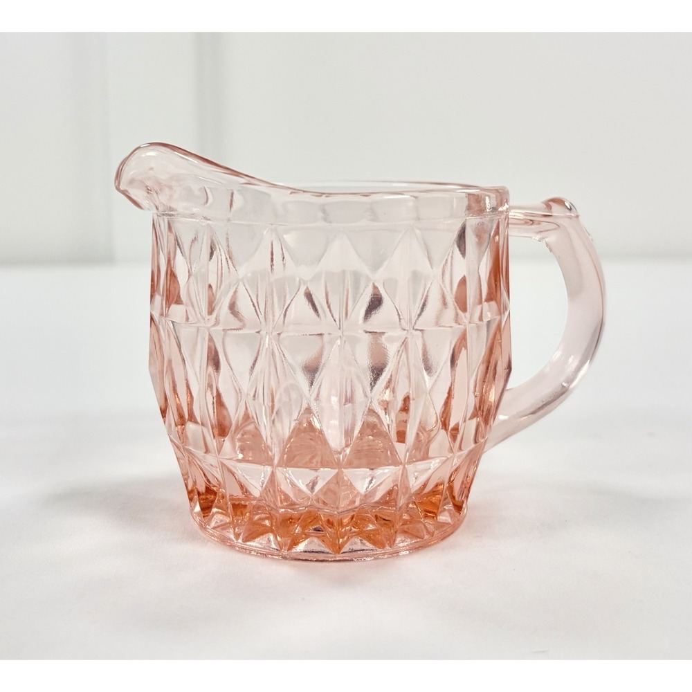 Vintage Jeannette Glass Windsor Pink Depression Glass Geometric Creamer Pitcher